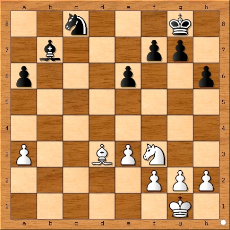 The position after Magnus Carlsen plays 28... Nxc8.