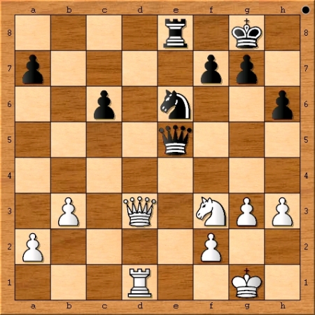 The position after Magnus Carlsen plays 28. Nf3.
